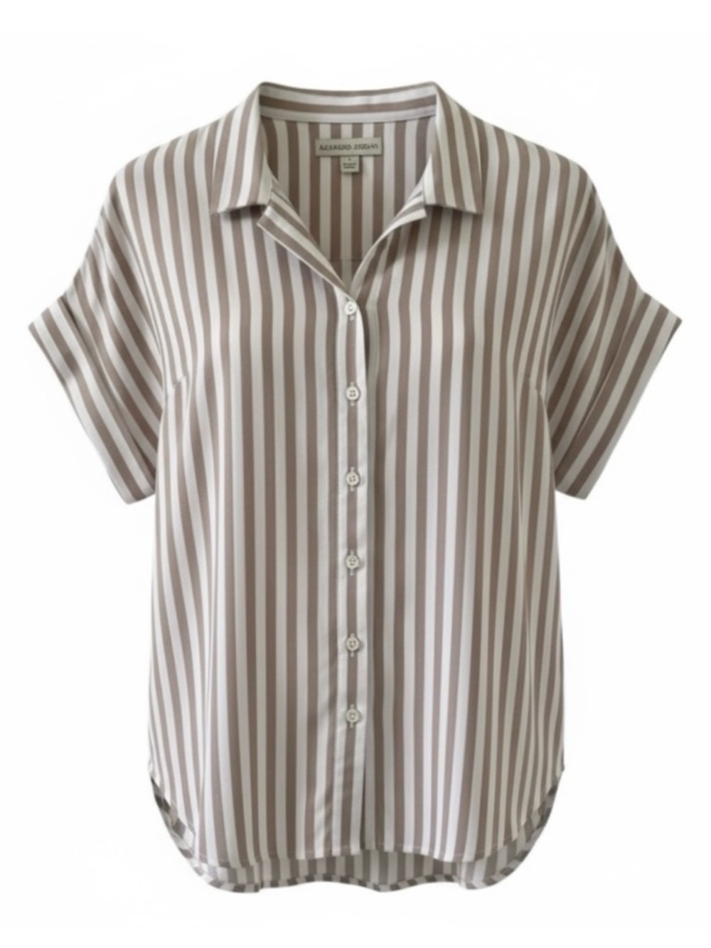 Alexander Jordan Tan and White Stripe Button Down Short Sleeve Shirt Size Large